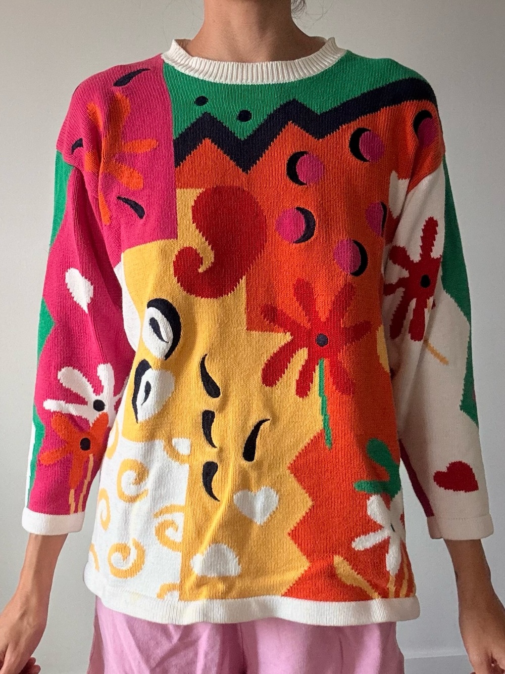 Women's Franco Valeri Multicolor Floral Crewneck Sweater - Bold Graphic Knit